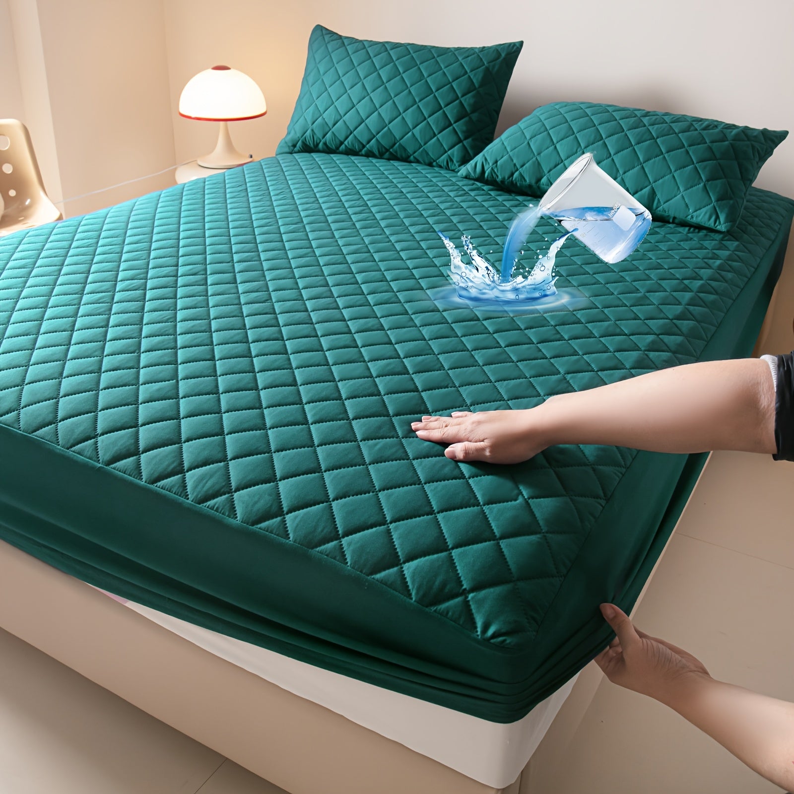 Thickened Waterproof Mattress Protector Soft Comfortable Fitted Bed Cover, Layered Insert Mattress Pad for Bedroom Guest Room Hotel, Twin Full Queen King Size, Blue Green Grey Black