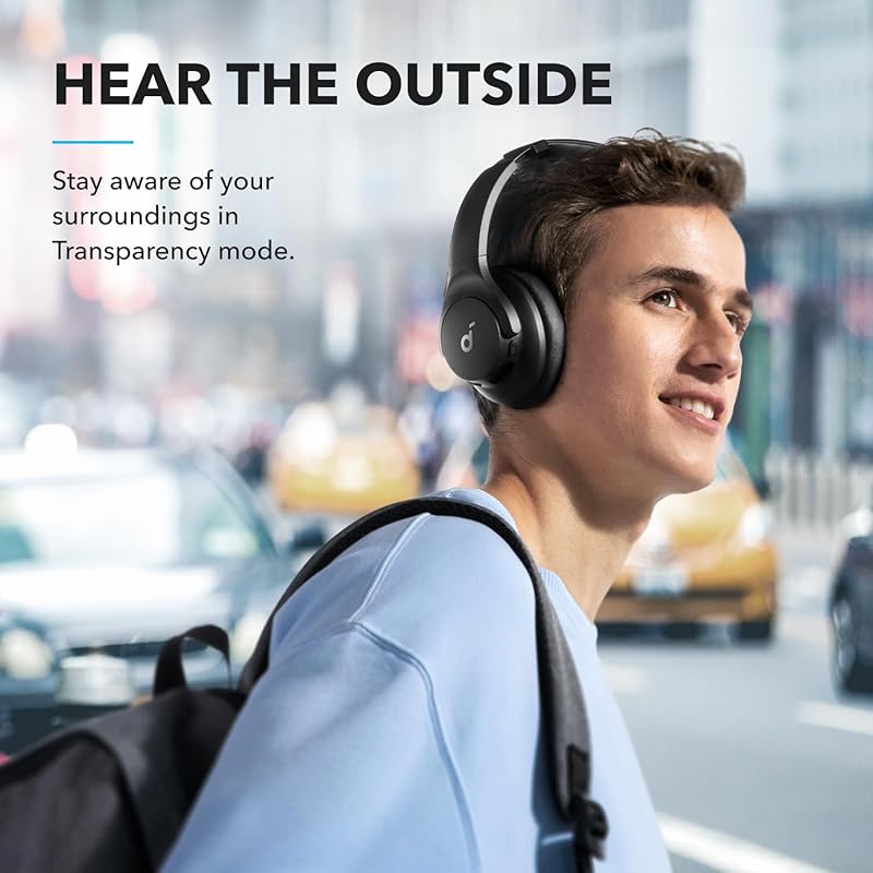 soundcore by Anker Q20i Hybrid Active Noise Cancelling Headphones, Wireless Over-Ear Bluetooth, 40H Long ANC Playtime, Hi-Res Audio, Big Bass, Customize via an App, Transparency Mode, Ideal for Travel (Renewed)