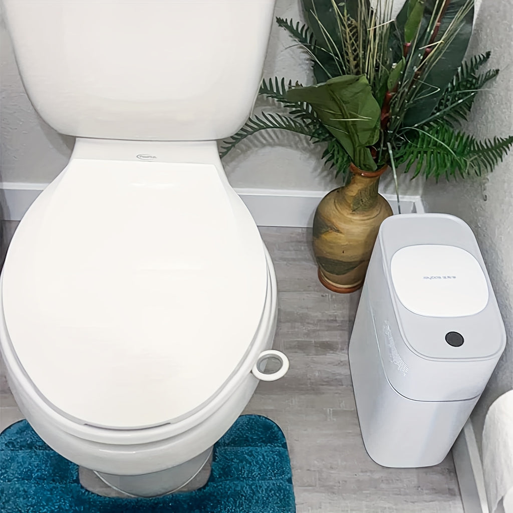 1pc Smart Slim Bathroom Trash Can with Lid, Battery Powered, Automatic Dustbin for Kitchen, Bedroom, Bathroom - No Battery Included