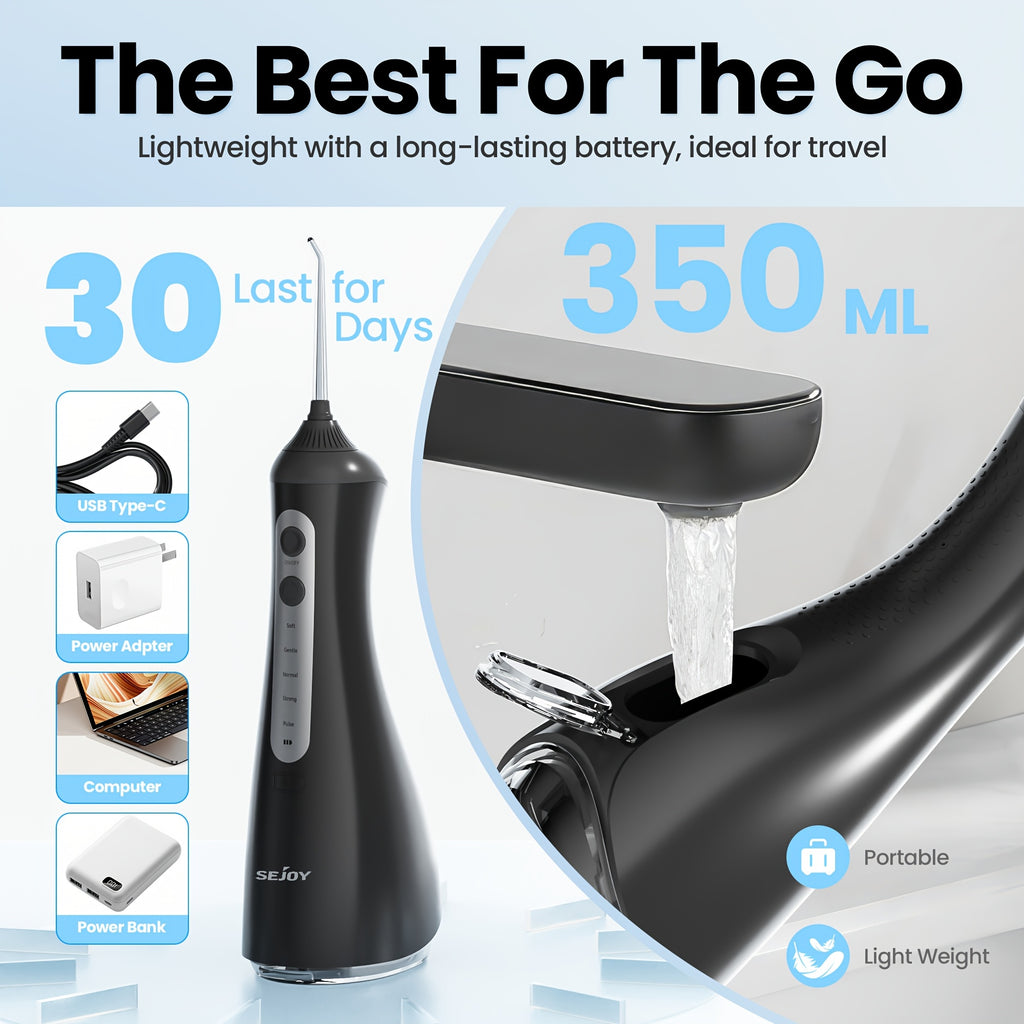 Water Flosser for Teeth Cleaning and Flossing, 5 Modes Rechargeable 11.83oz Water Tank Teeth Cleaner, Portable Electric Flossers for Home and Travel,Black/white