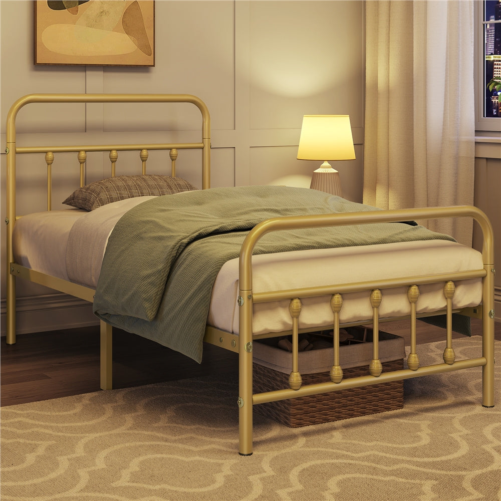 Farmhouse Iron Platform Bed Frame High Headboard Footboard Slatted Base 800 lb No Box Spring Underbed Storage - ALDEN DESIGN Classic Bed, Black White, Twin Full Queen, Canada