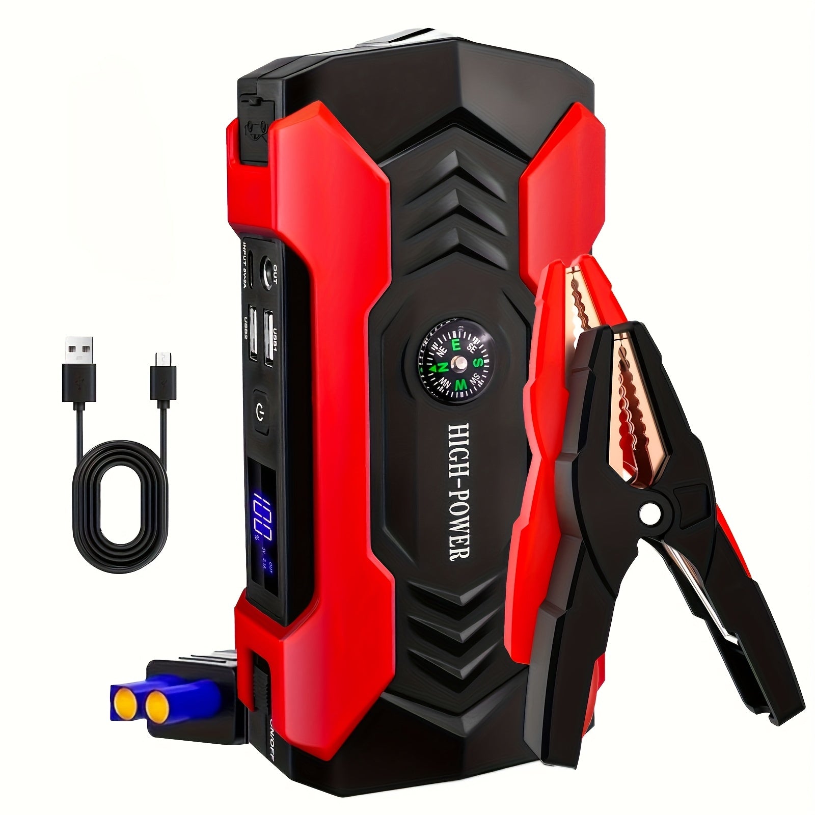 Car Jump Starter, 29800mAh 7000A Peak Car Battery Charger, Jump Box Jumper Battery Pack (up to 2.64gal Gas Or 2.25gal Diesel) with Portable Charger, Emergency LED Light, Escape Safty Hammer, Compass