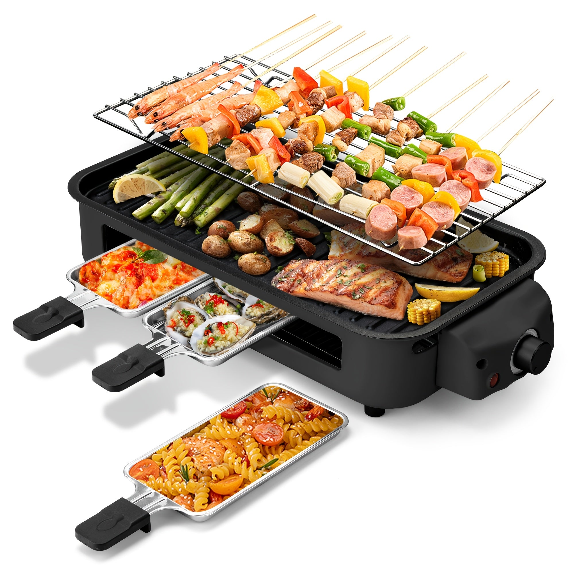 1800W Indoor Electric Grill Smokeless – Removable Non-Stick Plate, Portable BBQ Griddle, Dishwasher Safe, Hot Pot Function, Kitchen Must-Have for Cooking, Parties & Christmas Gifts