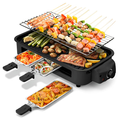 1800W Indoor Electric Grill Smokeless – Removable Non-Stick Plate, Portable BBQ Griddle, Dishwasher Safe, Hot Pot Function, Kitchen Must-Have for Cooking, Parties & Christmas Gifts