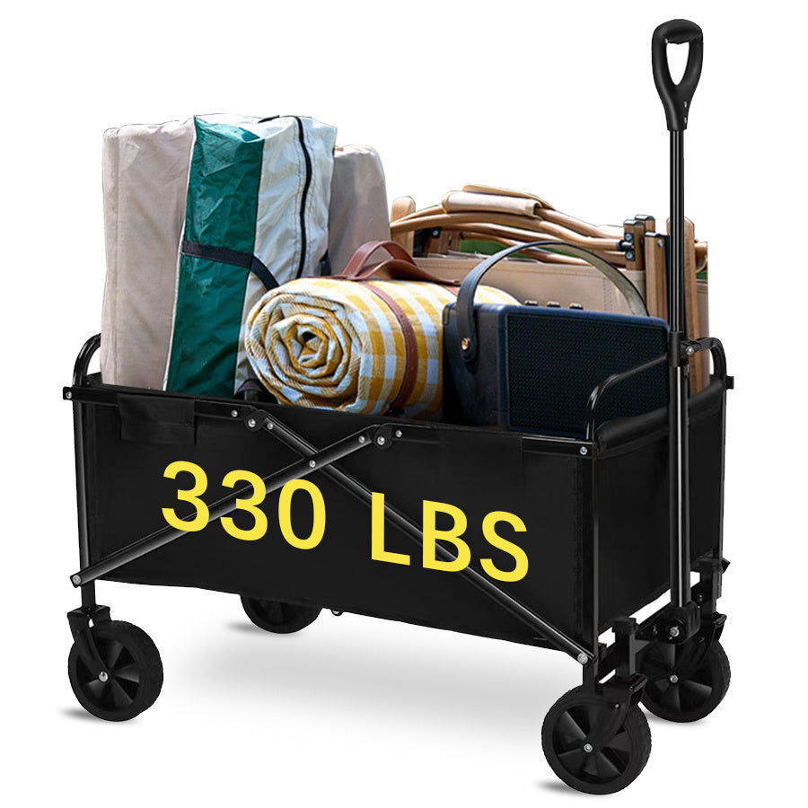 680/330/250LBS All Terrain Heavy Duty Folding Cart, Large Capacity Camper Suitable for Yard Shopping/ Sports/ Outdoor/ Gardening Equipment Handling, Black Multifunctional Utility Cart