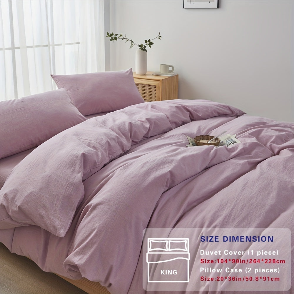 100% Washed Cotton Duvet Cover Set – Breathable, Durable & Ultra-Soft Comfy Bedding Set for All Seasons, Multiple Sizes & Colours