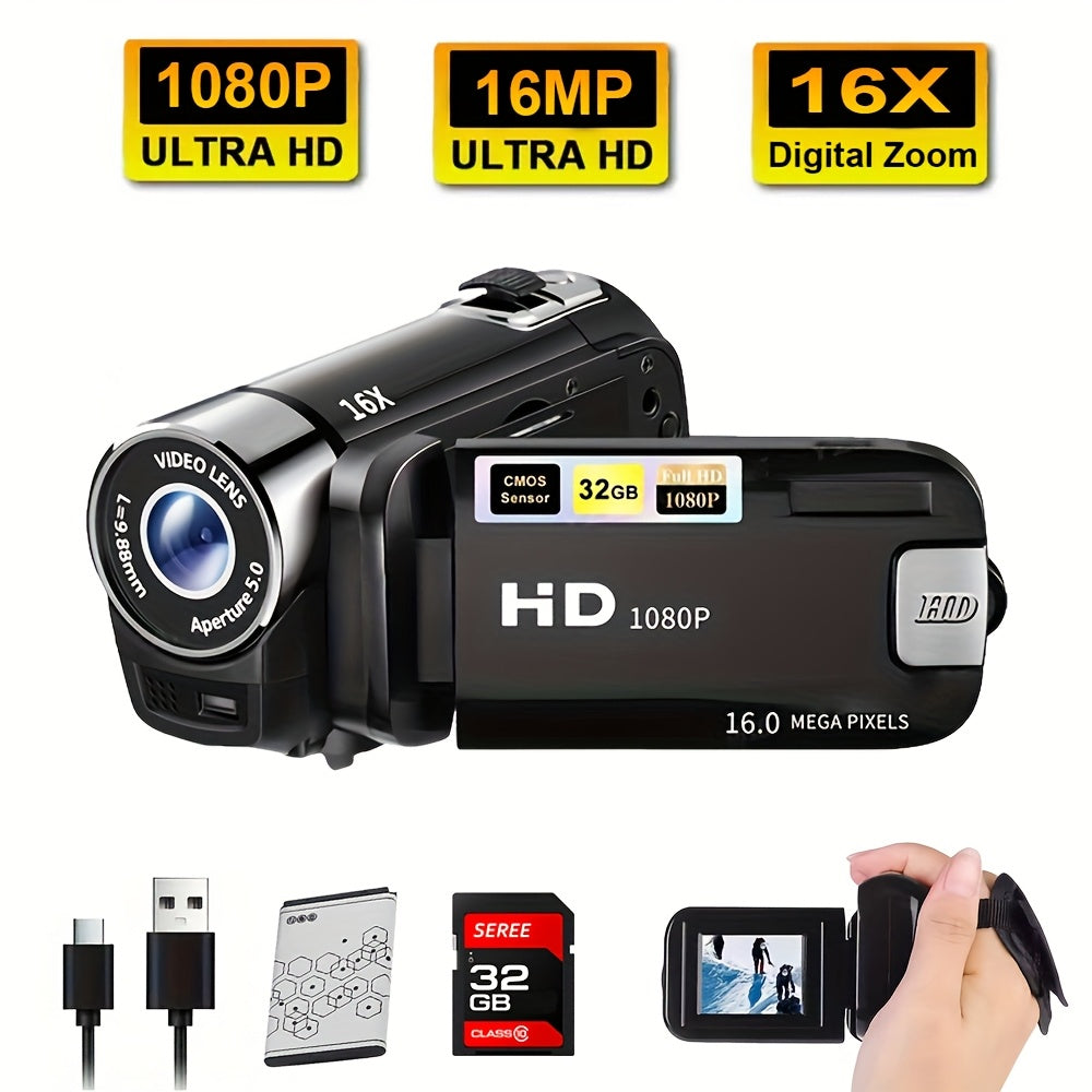 Latest 270° LED Flip Screen Digital Camera | Camera for Photography (cameras, Camaras Fotograficas): 16x Zoom, 1080P Full HD, 2.7" Display, HD Wide Angle Lens. Perfect for Outdoor Shooting, One-Touch Photo Upload to Phone, 2-in-1 Camera & Camcorder