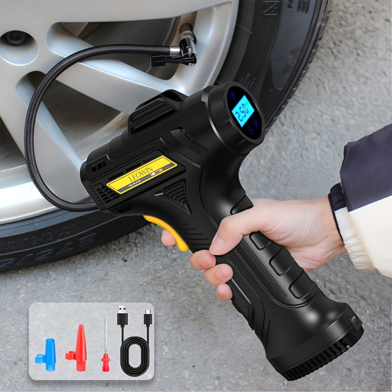 Tire Inflator Portable Air Compressor 150PSI – Cordless Auto-Shutoff Handheld Pump, Digital Pressure Gauge, LED Light, Rechargeable – Cars Motorcycles Bikes Balls Canada
