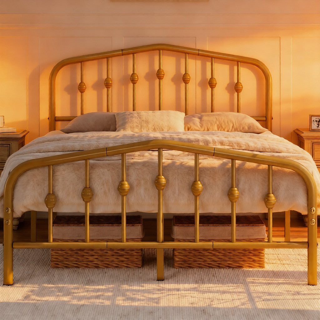Metal Platform Bed Frame with Arched Headboard Footboard Queen Full Twin No Box Spring 800 lb Capacity Underbed Storage - ALDEN DESIGN Modern Bed, Black White, Canada