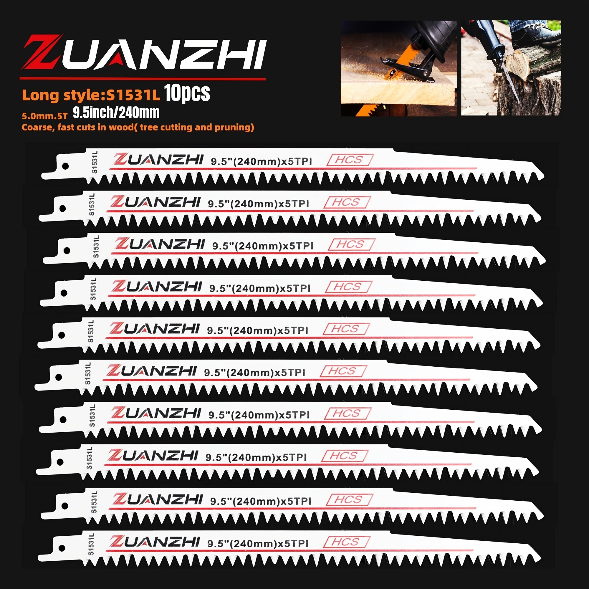 S1531L 10pcs Set Reciprocating Saw Blades, Saber Saw Blades for Cutting Wood, Wooden Sticks, Garden and Landscape Branch Cutting and Pruning Tools, Wood Block and Branch Garden Pruning Saw Blades, Reciprocating Saw Blades