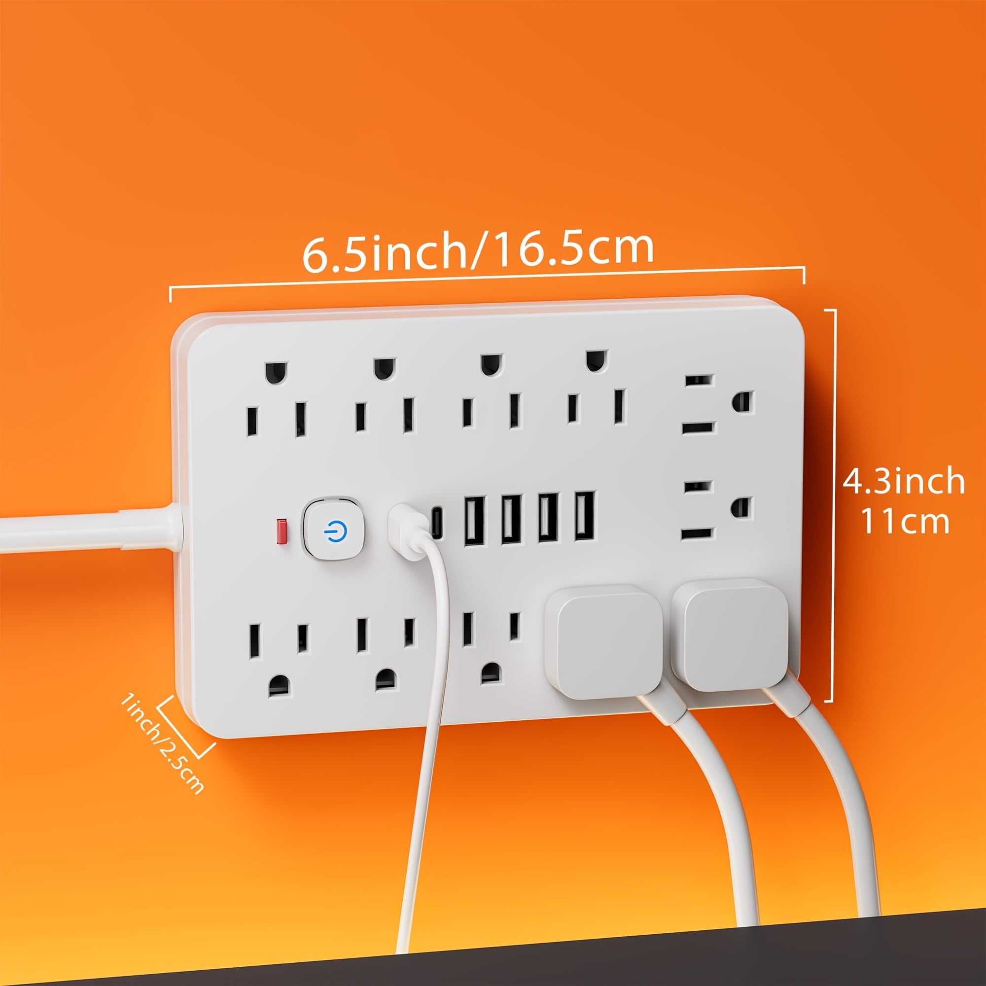 17-in-1 Power Strip Surge Protector, 11 AC Outlets & 6 USB Ports (2 USB-C), On/Off Switch, 5ft & 10ft Extension Cord – Ideal for Office, Kitchen, Dorm, Travel – Black & White