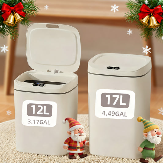 Smart Touchless Sensor Trash Can with Lid - Hands-Free Automatic Operation, Odor-Sealing Lid & Quiet Close, Battery- (AA Not Included) - 3.17gal/4.23gal/4.49gal Slim Modern White/Black Automatic Bin for Kitchen, Bathroom, Office - Sensor-Activated