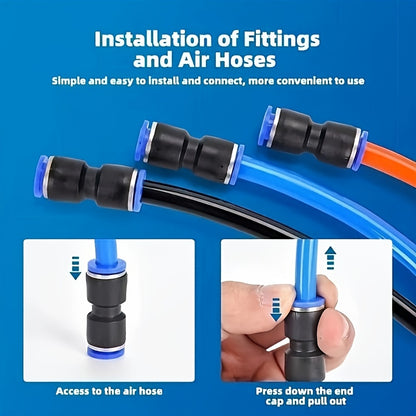Straight Push-In Pneumatic Fittings for PU & PE Air Tubing – Quick-Connect & Quick-Release Air Hose Couplings, 4/6/8/10/12/14/16mm Sizes for Air Compressor Lines, Workshop & DIY Projects
