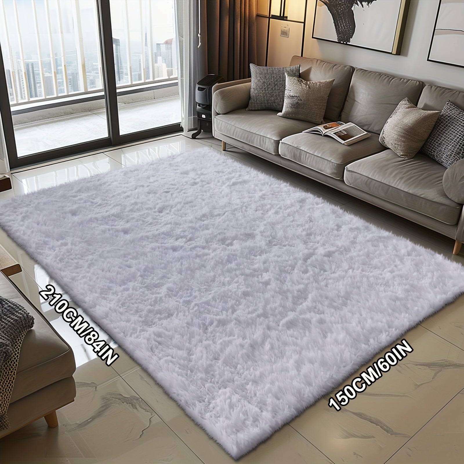 Fluffy Soft Area Rug – Luxury Non-Slip Indoor Carpet for Living Room, Bedroom & Home Decoration, Ultra-Plush Floor Rug, 7 Colours & 5 Sizes, Tie-Dye Black White Navy Blue Grey