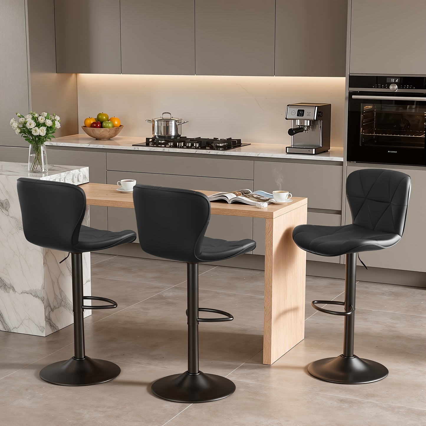 Adjustable Swivel Bar Stools Set of 2 or 3 Modern Faux Leather with Back Support Counter Height Kitchen Island Stools - Canada