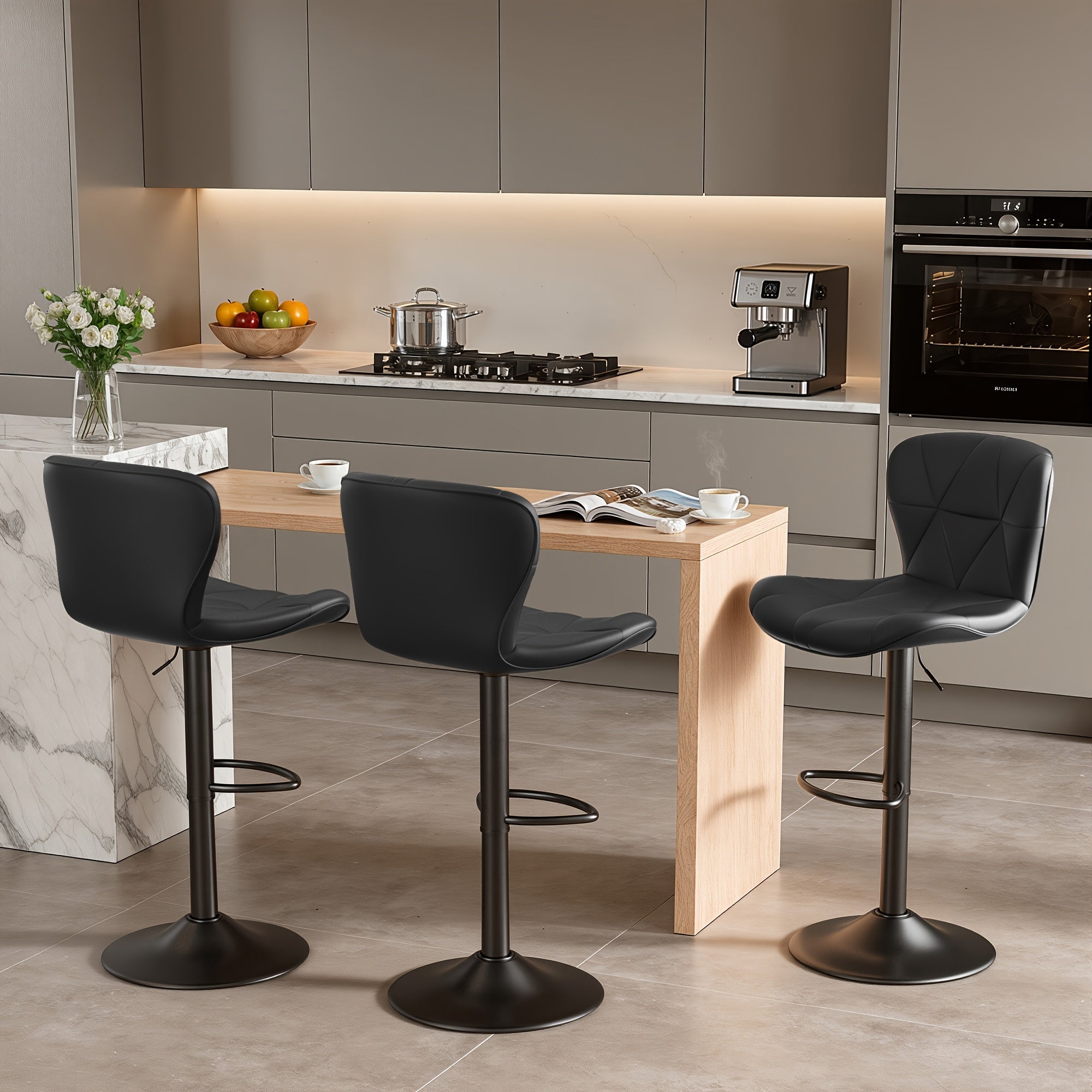 Adjustable Swivel Bar Stools Set of 2 or 3 Modern Faux Leather with Back Support Counter Height Kitchen Island Stools - Canada