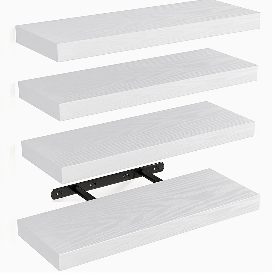 Floating Shelves Wall Mounted 4pcs Set – Hidden Bracket No-Drill Space Saver Shelf for Living Room Bathroom Kitchen Bedroom Wall Decor Storage Rack Brown Black White