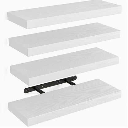 Floating Shelves Wall Mounted 4pcs Set – Hidden Bracket No-Drill Space Saver Shelf for Living Room Bathroom Kitchen Bedroom Wall Decor Storage Rack Brown Black White
