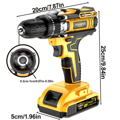 Cordless Impact Drill 21V Combo Kit with Battery & Fast Charger – Multifunctional Power Tool Set with Drill Bits & Toolbox for Home Renovation, Gardening & Outdoor Maintenance