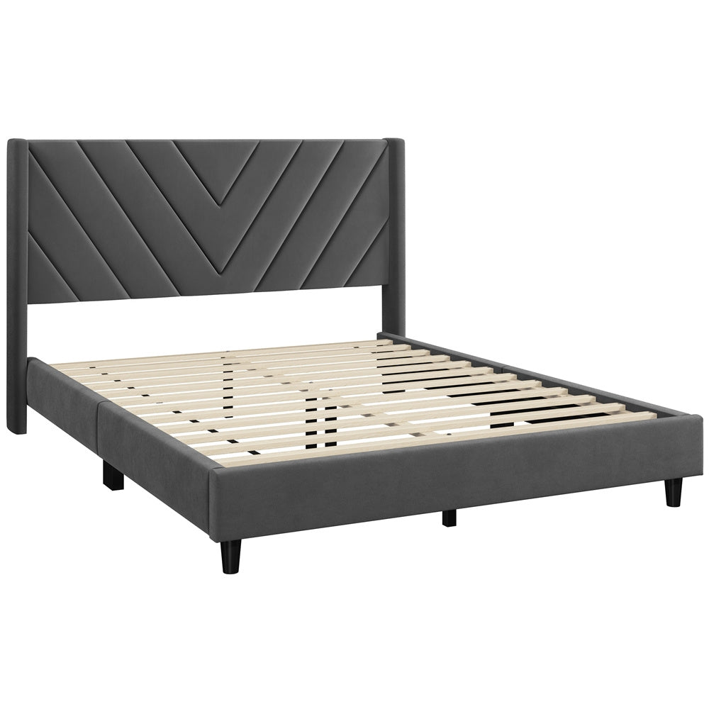 Upholstered Platform Bed with Tufted Headboard Wing Edge Wooden Slats Queen Full Bed Frame 800lb Capacity Beige Dark Gray Light Gray Pink - Canada