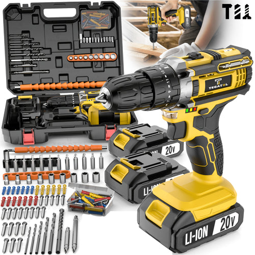 20V Cordless Impact Drill 35Nm Max Torque, 18+3 Torque Settings, 3/8" Keyless Chuck, Built-in LED Light, 2.0Ah Battery, Drills Concrete Walls Tightens Screws, Perfect Gift for DIY & Professionals