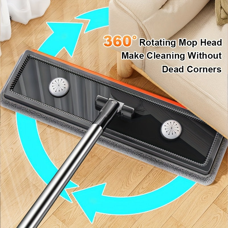 Flat Mop and Bucket with Wringer Set Hands-Free, Dual Compartment Wet Dry Separation Floor Cleaning System, 360° Rotating Head, 2 Reusable Microfiber Pads for All Floor Types Windows Walls