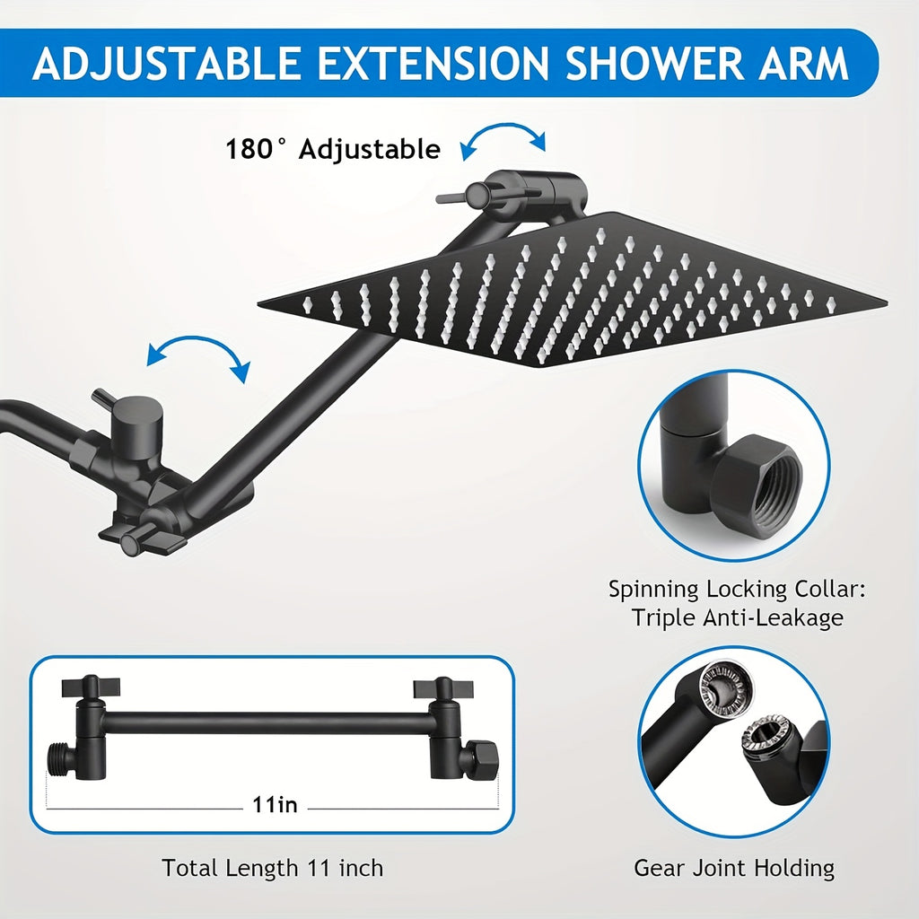 Modern Luxury Shower Head, 8/10/12 Inch Shower Head with Handheld Spray Combo And Adjustable Arm, High Pressure Rain Shower Head, Electroplated/Black Shower Showerhead, Handheld Showerhead, Contemporary Design