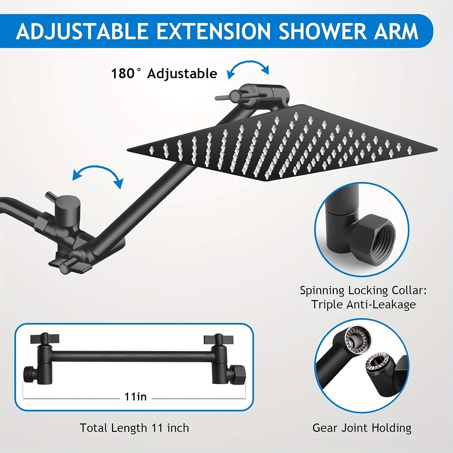 Modern Luxury Shower Head, 8/10/12 Inch Shower Head with Handheld Spray Combo And Adjustable Arm, High Pressure Rain Shower Head, Electroplated/Black Shower Showerhead, Handheld Showerhead, Contemporary Design
