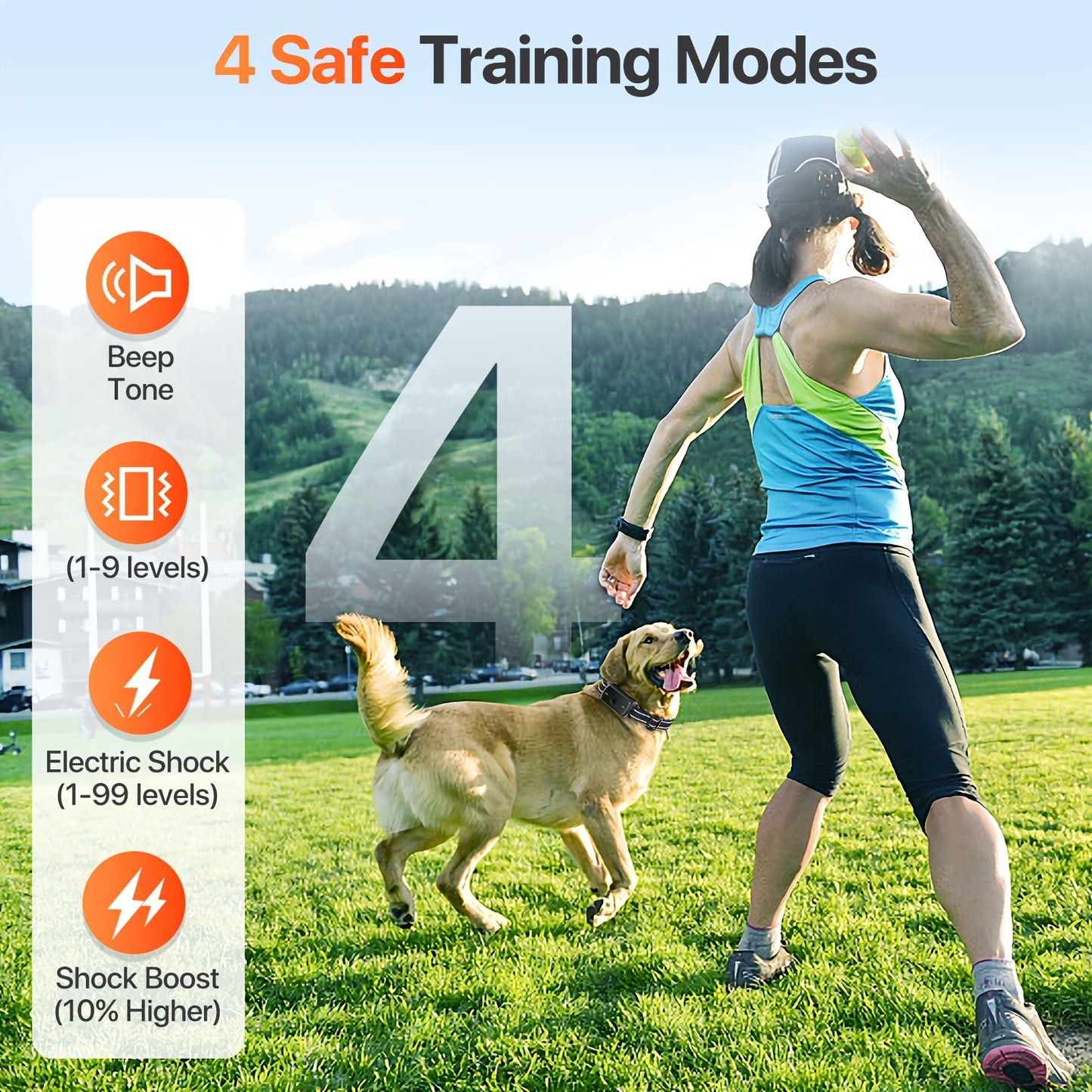 Dog Training Collar with Remote – IP68 Rechargeable E Collar, 4 Modes Beep Vibration Shock & Safety Lock for Medium Large Dogs 40–120 lbs