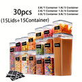14/18/30pcs 7/9/15 Containers + 7/9/15 Lids Sealed Food Storage Containers with LIDS - Perfect for Kitchen And Pantry Organization, Durable Plastic, Ideal for Grains, Rice, Pasta, Tea, Nuts And Coffee Beans, Local Warehouse, Gift