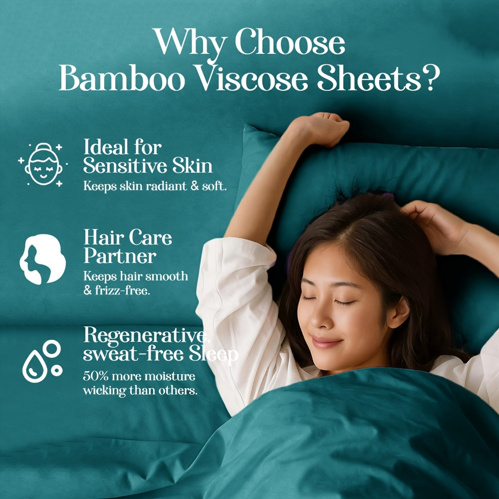 Silver Infused Bamboo Sheet Set 3/4pcs – Ultra-Soft Cooling Bed Sheets with 17" Deep Pockets, Antibacterial Wrinkle-Free Viscose Bedding for Hot Sleepers, Fitted Sheet, Flat Sheet & Pillowcases, Twin Full Queen King, 7 Colours