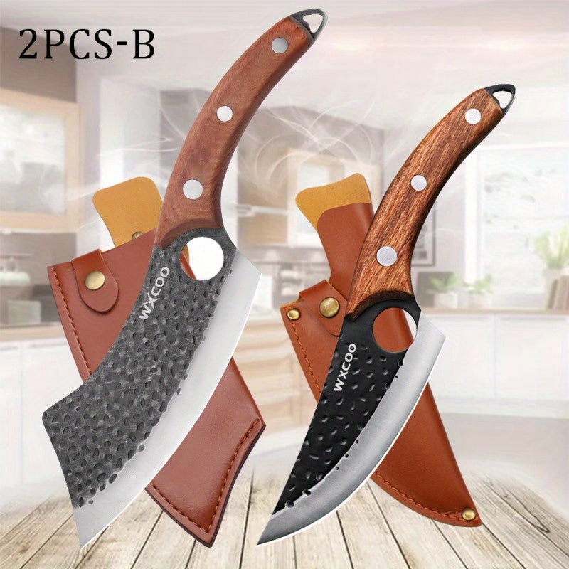 Stainless Steel Kitchen Knife Set with Wooden Handle – Handmade Sharp Chef Knife, Boning Knife, Meat Cleaver & Multipurpose Blade for Home Cooking, BBQ & Outdoor Use, 1–6 Piece Options Canada