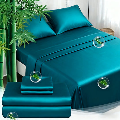 Bamboo Sheets Set 3/4pcs 2200TC Viscose Cooling Bed Sheet Set - Deep Pocket Breathable Hotel Quality Bedding for Hot Sleepers | Twin Full Queen King