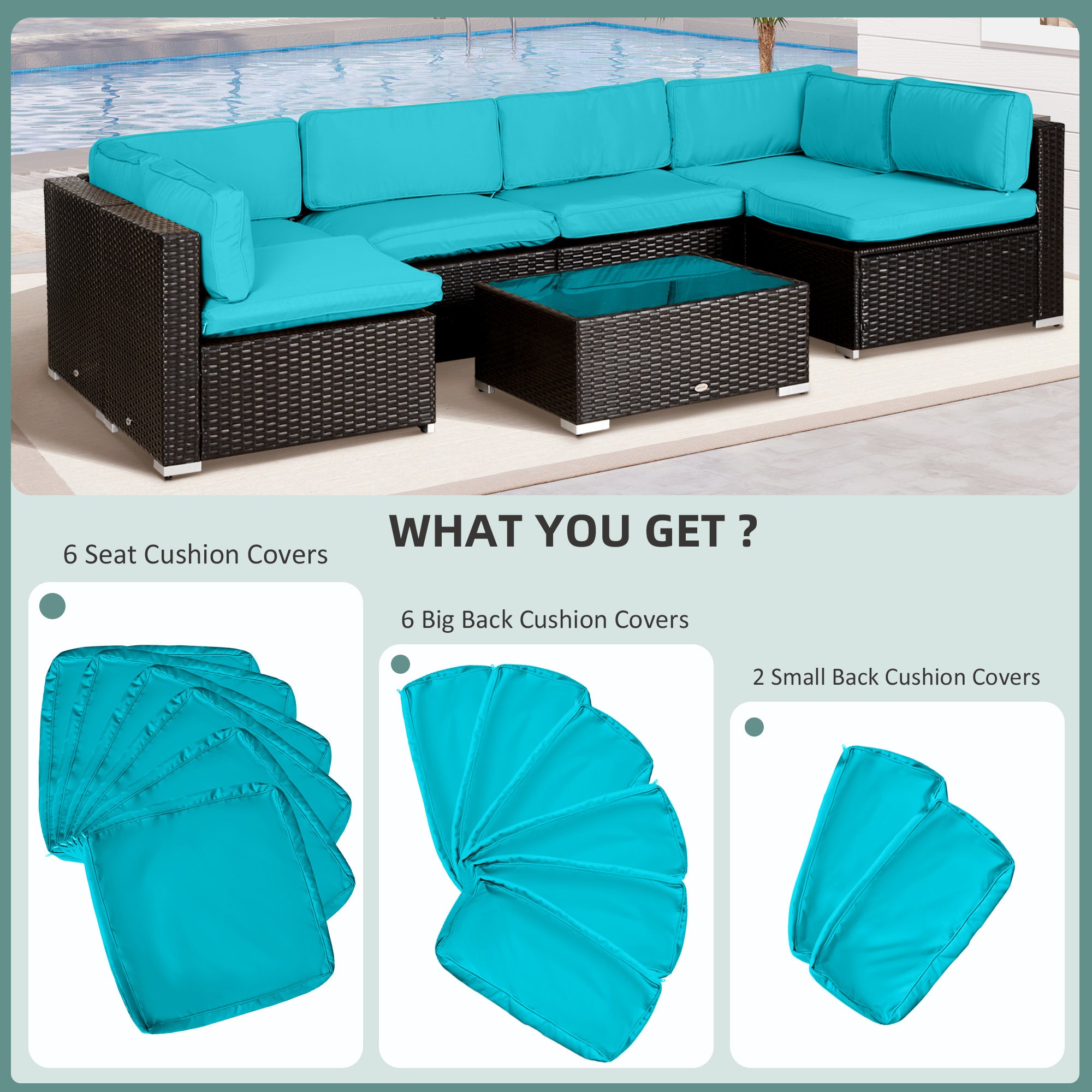 14Pcs Outdoor Cushion Covers, Patio Cushion Covers Replacement for Rattan Sofa Set - No Cushion Included, Navy Blue