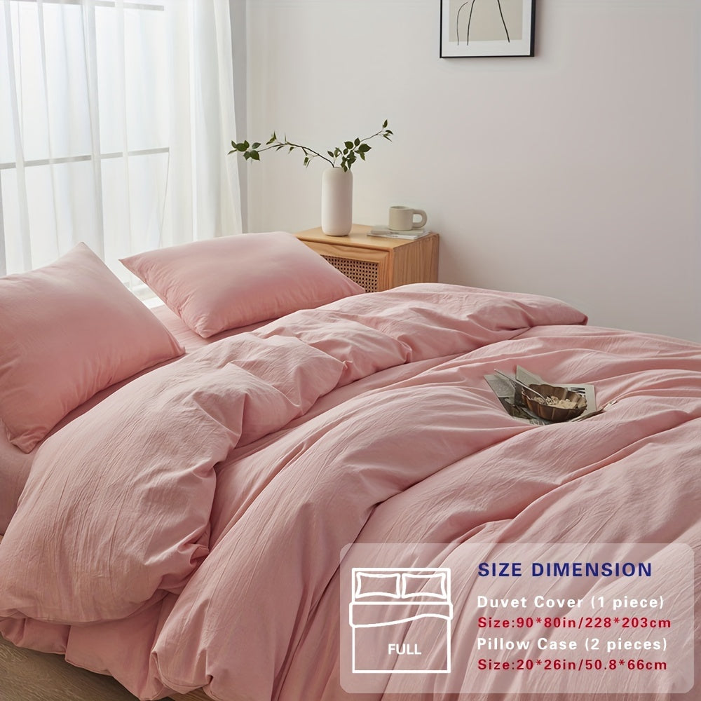 100% Washed Cotton Duvet Cover Set – Breathable, Durable & Ultra-Soft Comfy Bedding Set for All Seasons, Multiple Sizes & Colours