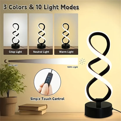 Spiral LED Table Lamp Dimmable – Modern Push Button Desk Light 10 Brightness Levels Metal Base, Bedside Lamp for Bedroom Living Room & Office, Birthday Christmas Valentine Gift, Canada