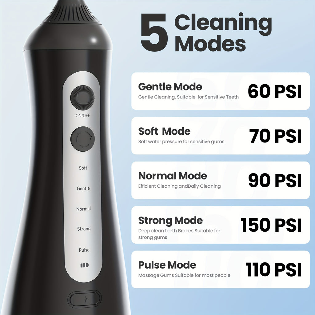 Water Flosser for Teeth Cleaning and Flossing, 5 Modes Rechargeable 11.83oz Water Tank Teeth Cleaner, Portable Electric Flossers for Home and Travel,Black/white