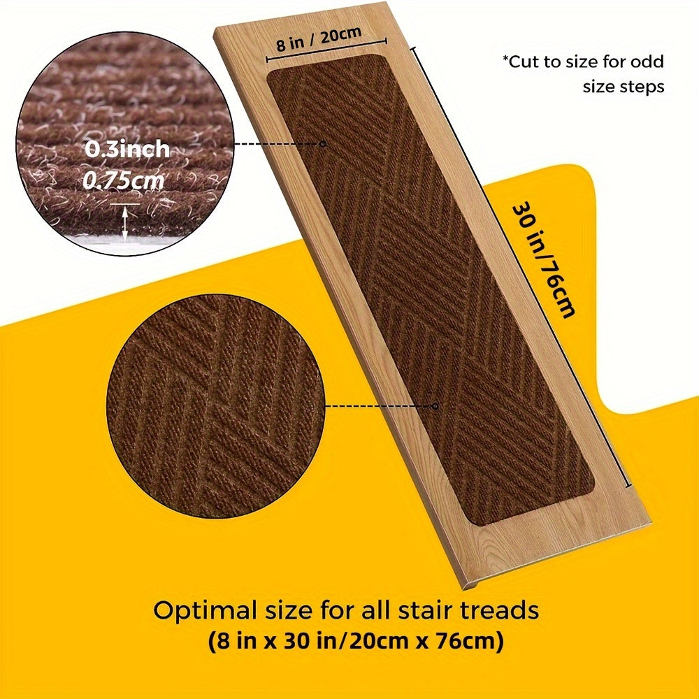 15pcs, KOKOJO Stair Treads For Wooden Steps, 8" X 30", Pre-Applied Adhesive, Anti Slip Indoor Staircase Carpets Runners Rugs Safety For Elders And Dogs