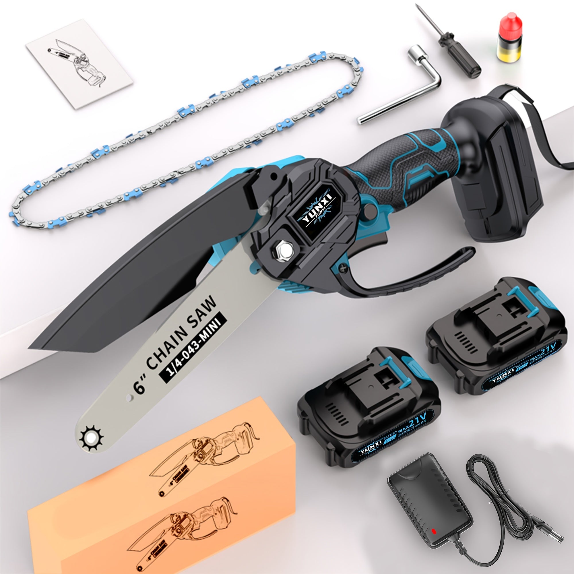 Cordless Mini Chainsaw Handheld - Lightweight Battery-Powered Electric Chainsaw for Tree Trimming & Branch Pruning - Compact One-Hand Garden Chainsaw for Home Yard, Wood Cutting & Outdoor Use