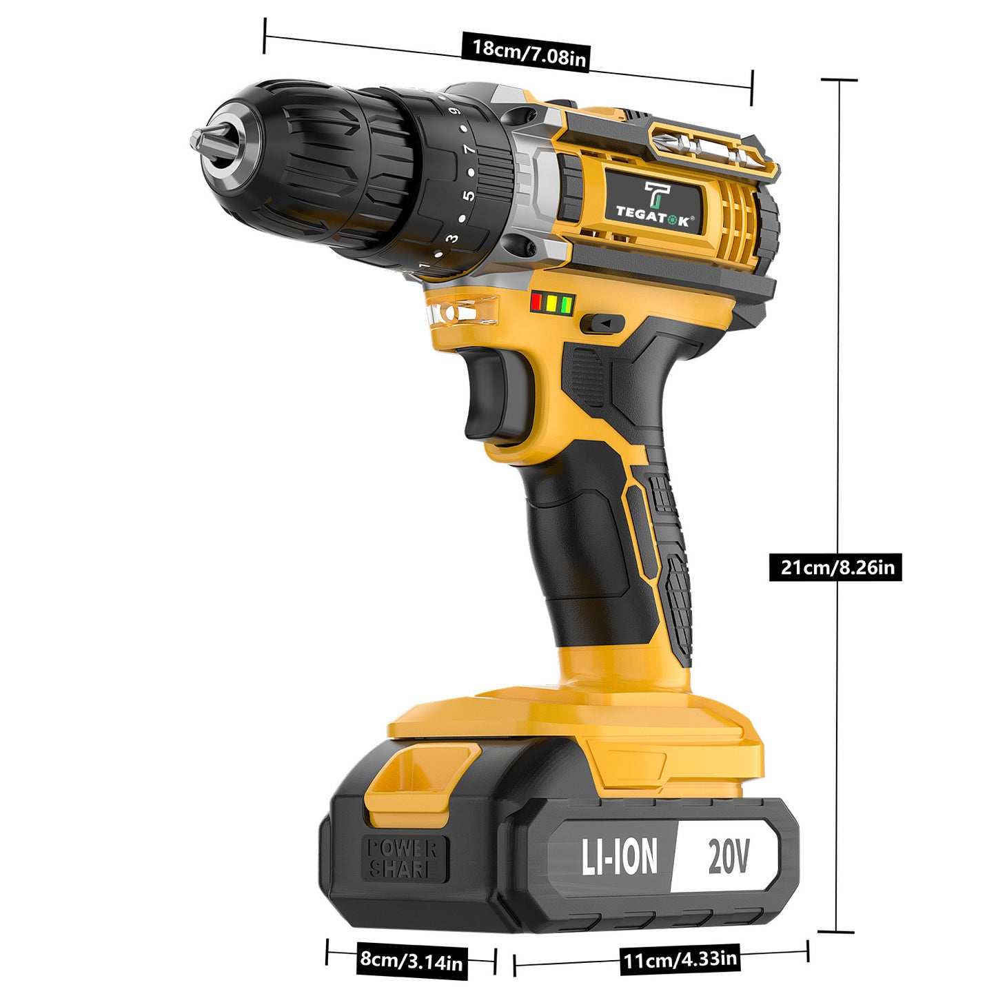 20V Cordless Drill Tool Set with Speed & Torque Adjustment – 2-in-1 Drill & Electric Screwdriver for Home Improvement, Industrial Use, Concrete Walls, Wood & Metal Drilling and Screw Tightening