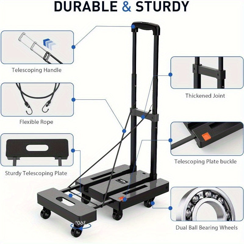 Foldable Hand Truck, 500LB Capacity Handcart, Convertible Hand Truck with Extendable Handle, Hand Truck with 4 Wheels, Portable Hand Truck for Home, Office, And Yard Use. Material Handling