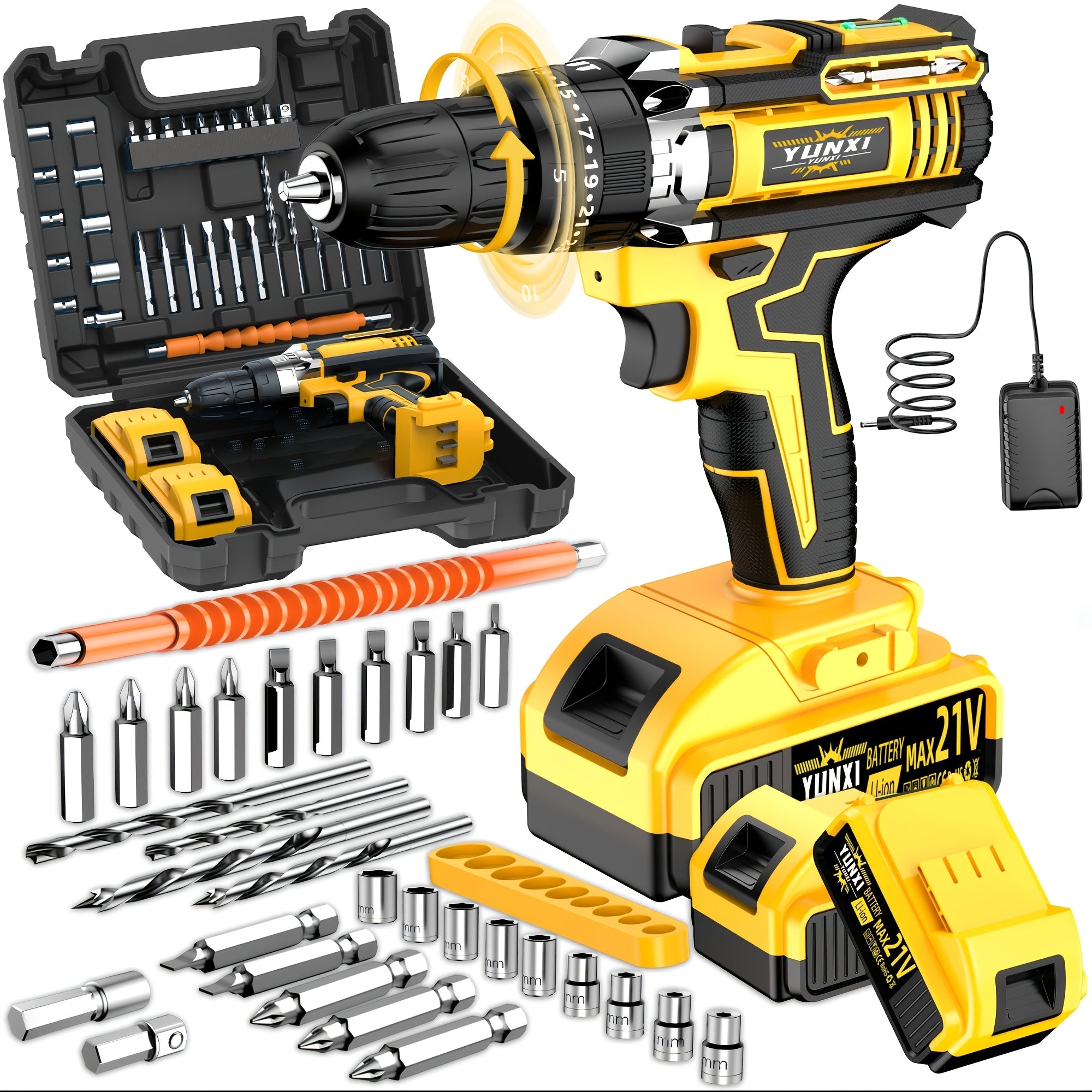 Cordless Impact Drill 21V Combo Kit with Battery & Fast Charger – Multifunctional Power Tool Set with Drill Bits & Toolbox for Home Renovation, Gardening & Outdoor Maintenance