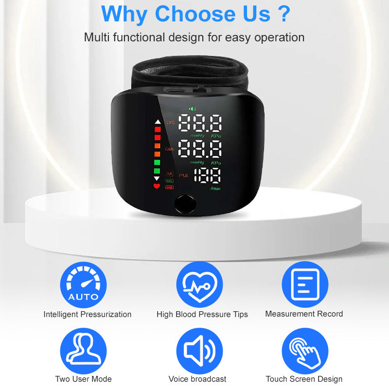 1pc Wrist Blood Pressure Monitor with LCD Display, Adjustable Cuff, Pulse Rate Detection & Irregular Heartbeat Alarm - Blood Pressure Measurement | USB Charging | Sound Playback Function, The Best Gift for Family And Friends