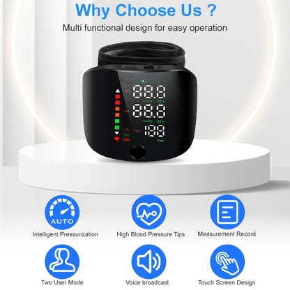 Wrist Blood Pressure Monitor with Voice Broadcast – LCD Display, Irregular Heartbeat Alarm, 2-User 198 Memory, USB Rechargeable, Home BP Monitor Gift Canada