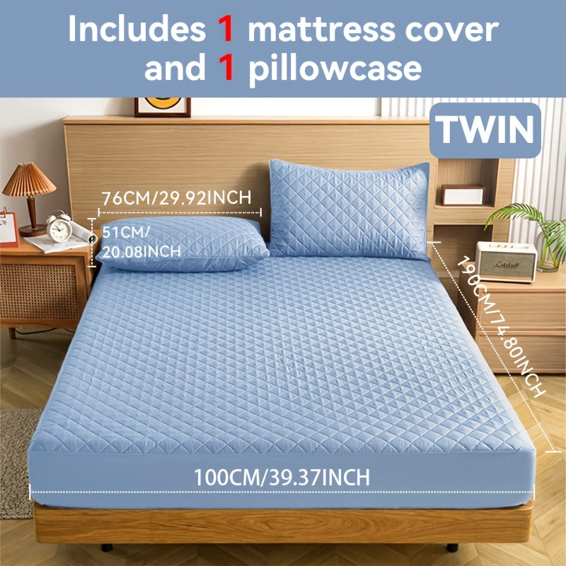 Waterproof Mattress Protector with Embossed Design – Non-Slip Thickened Cover, 21" Deep Pocket, Optional Pillowcase, Twin Full Queen King, 19 Colours