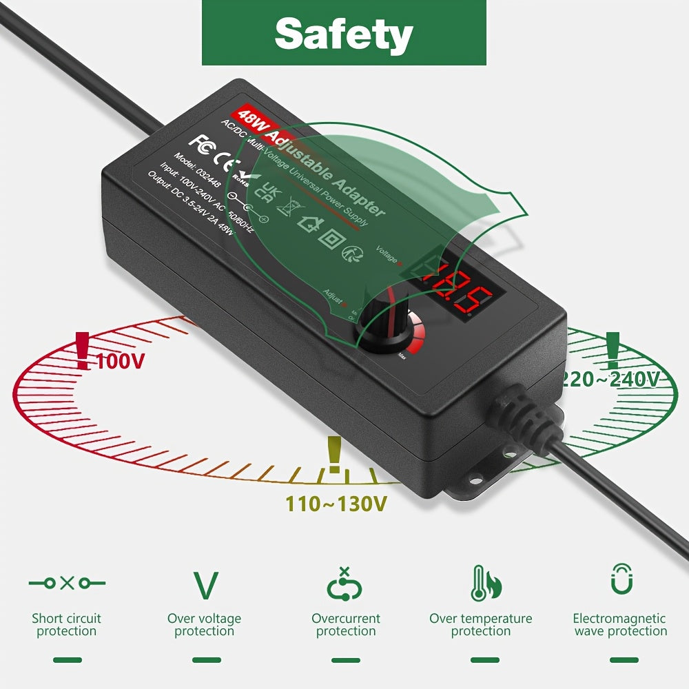 48W Power Adapter Universal AC to DC Adapter 4V - 24V 2A 48W Switching Power Supply 4V 5V 6V 9V 12V 15V 18V 19V 20V 24V 1A 1.5A 2 Amps Adjustable AC/DC Converter Transformer with 14 Tips & Polarity Converter
