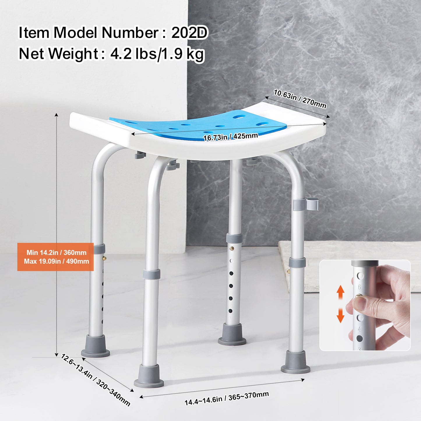 Shower Chair for Elderly & Disabled with Adjustable Height – Non-Slip Bathtub Bench Seat, 350/500 LBS Capacity, Aluminum Alloy, Shower Head Holder & Storage Bag Included, Optional Handrails | VEVOR