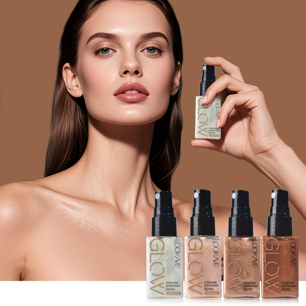 Glowing Highlighter Face & Body Powder - Luminous Shimmer Spray, Liquid Formula with Medium Coverage Glow - No Mixing Required, Instant Radiance for Eyes, Neck, Lips - Long-Lasting Body Glow Powder (1.01oz)