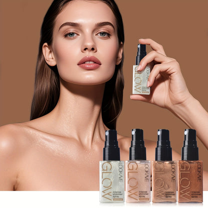 Glowing Highlighter Face & Body Powder – Luminous Shimmer Spray with Liquid Formula, Medium Coverage Instant Radiance for Eyes, Neck & Lips, Long-Lasting Body Glow (1.01oz)