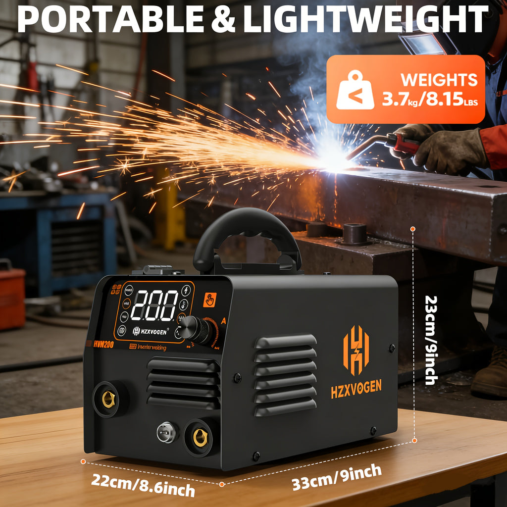 HZXVOGEN 200A MIG Welder 110V Welder 3 In 1 Gasless MIG Welder/Lift TIG/Stick Welding Machine Portable IGBT Inverter Automatic Welder Machine Large LED Display IP21S